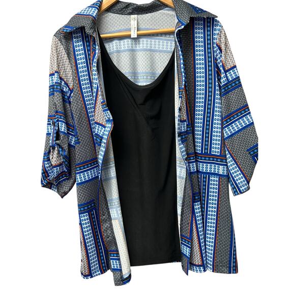 Per Seption Multicolor 3/4 Sleeve Blouse 3X Built-In Shell Layered Look Plus - Picture 3 of 13
